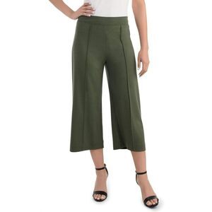 Seek No Further Women's Wide Leg Cropped Ponte Pants High Rise Stretch Green NWT